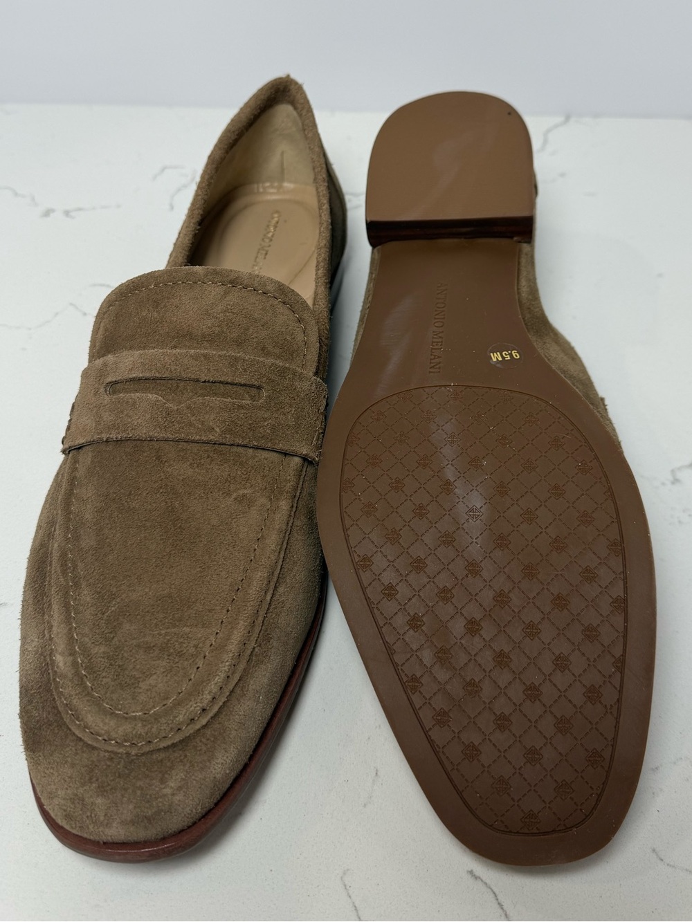 ANTONIO MELANI Taupe Suede Penny Loafers - Picture 3 of 4